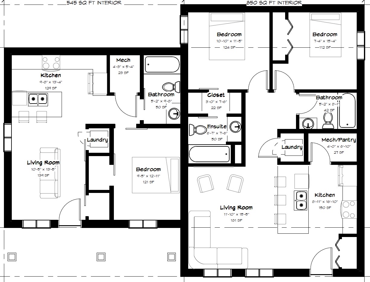 Lower Floor 
1 bed - 546 sqft
2 bed - 849 sqft